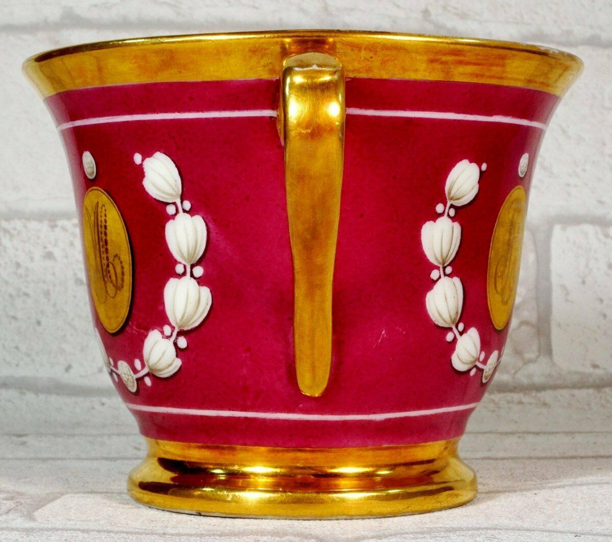Large Chocolate Cup And Saucer In Paris Porcelain Representing King Louis XVIII photo Home Decor