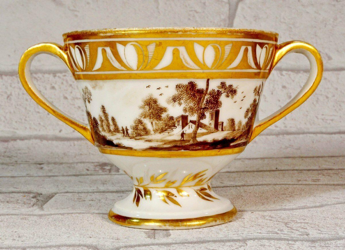 Large Chocolate Cup And Saucer In Paris Porcelain   Late 18th Century photo for sale