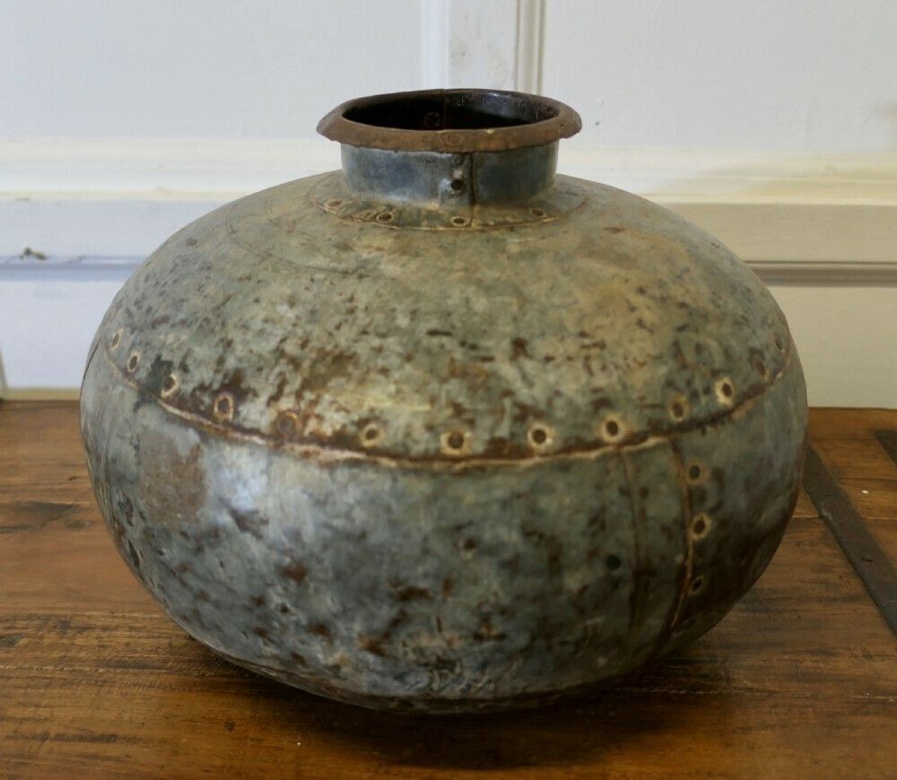 North African Round Metal Water Vase photo vintage