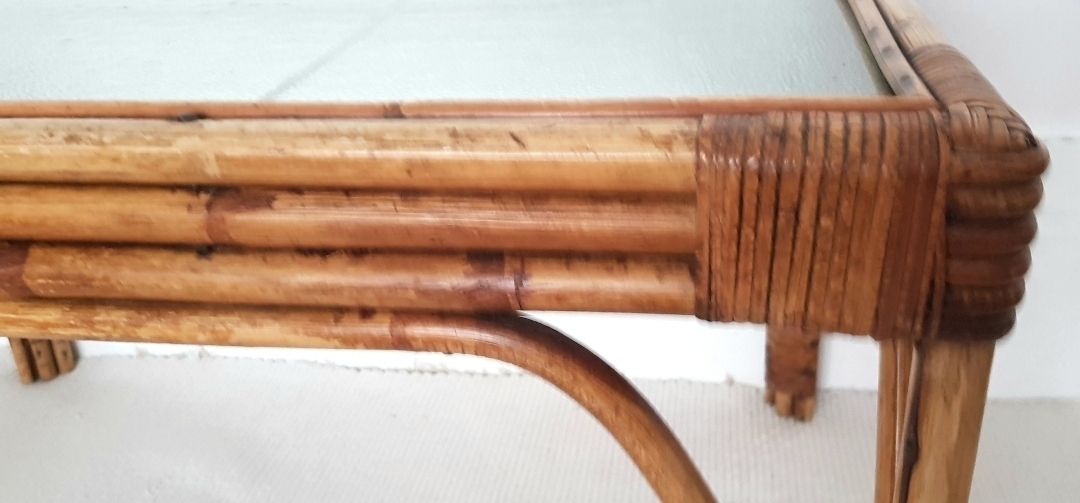 Mid Century Italian Riviera Bamboo & Glass Coffee Table photo 295.0