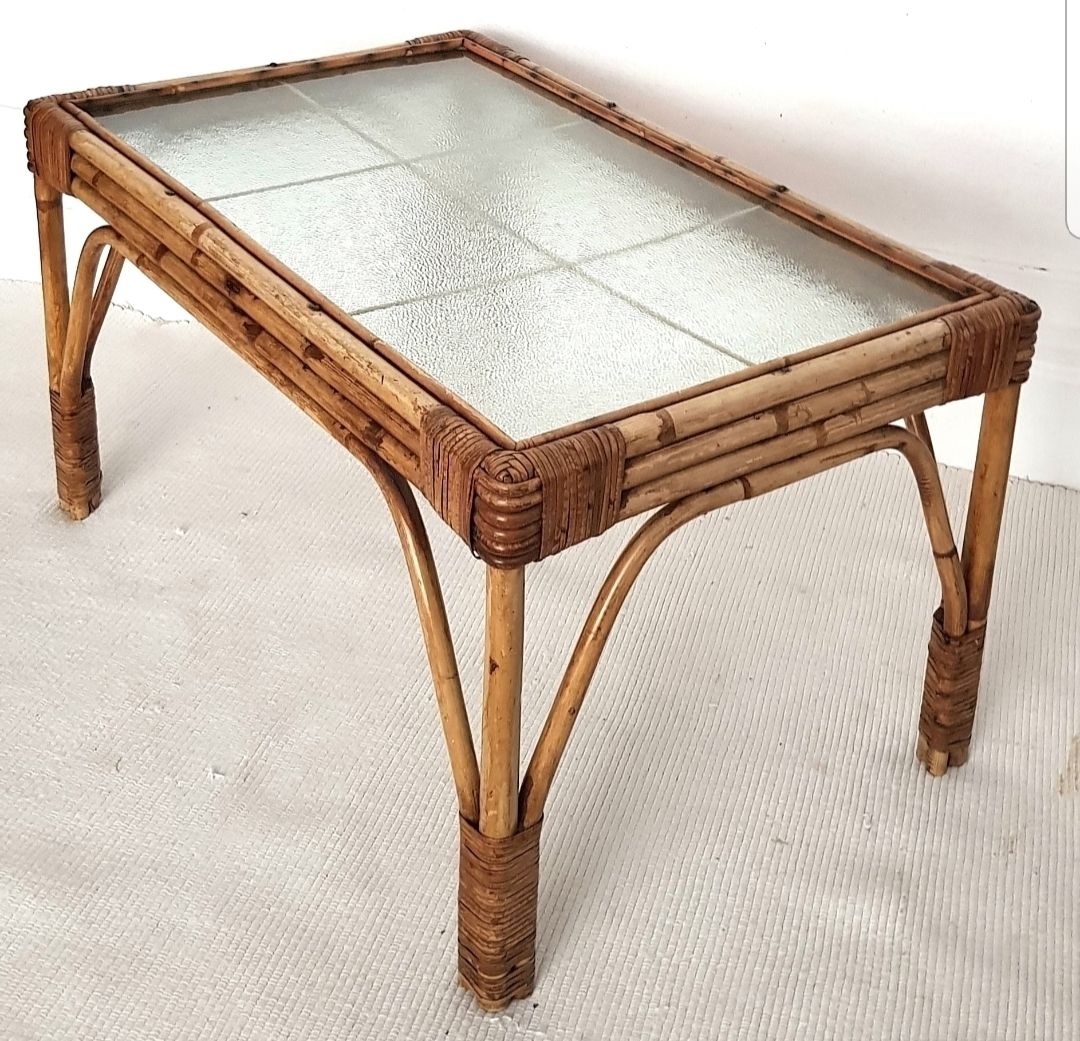 photo furniture Mid Century Italian Riviera Bamboo & Glass Coffee Table