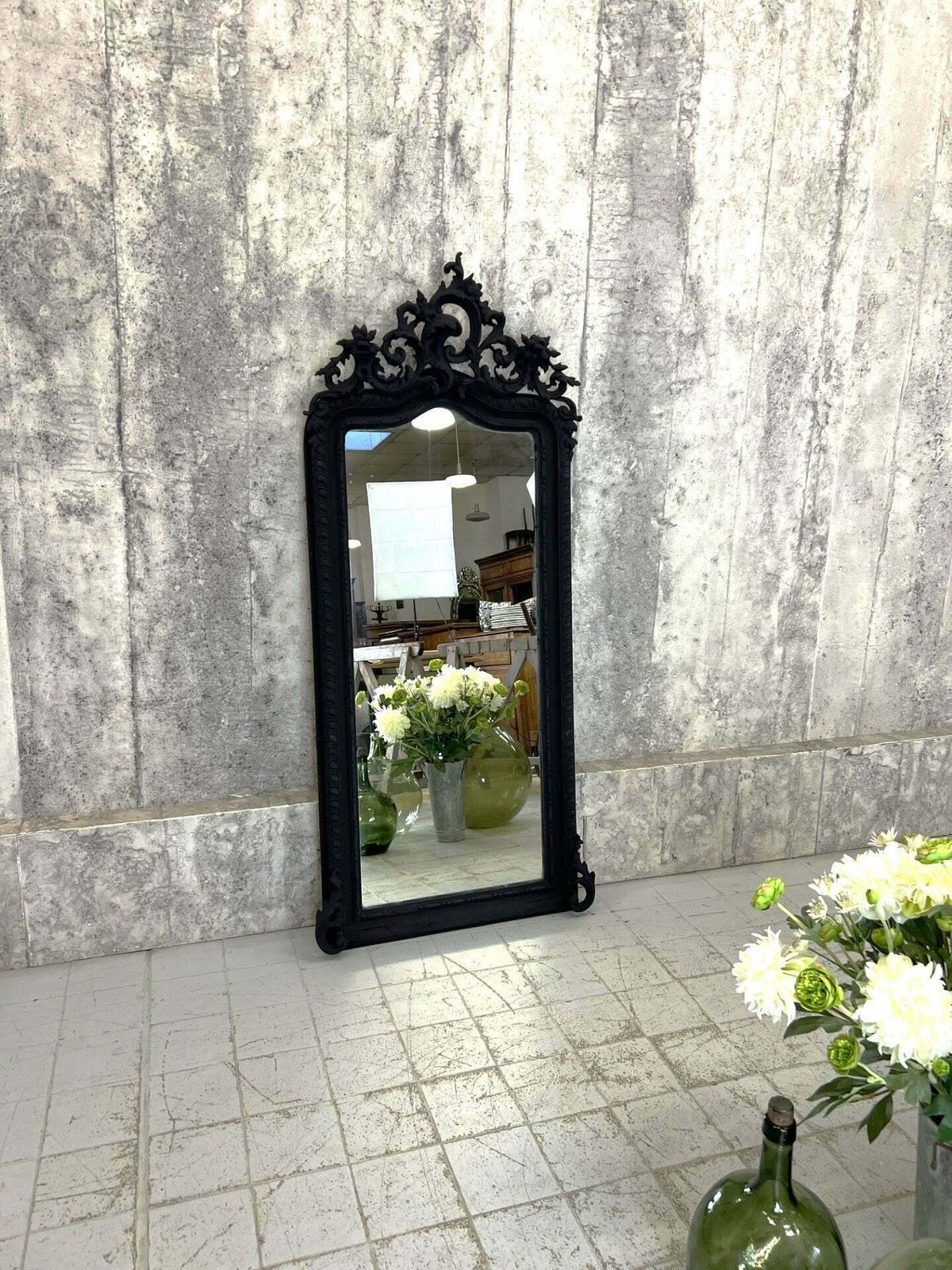 French Crested Black Decorative Over Mantel Mirror photo furniture