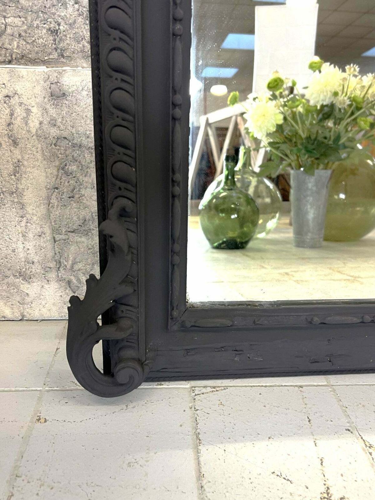 French Crested Black Decorative Over Mantel Mirror photo 425.0