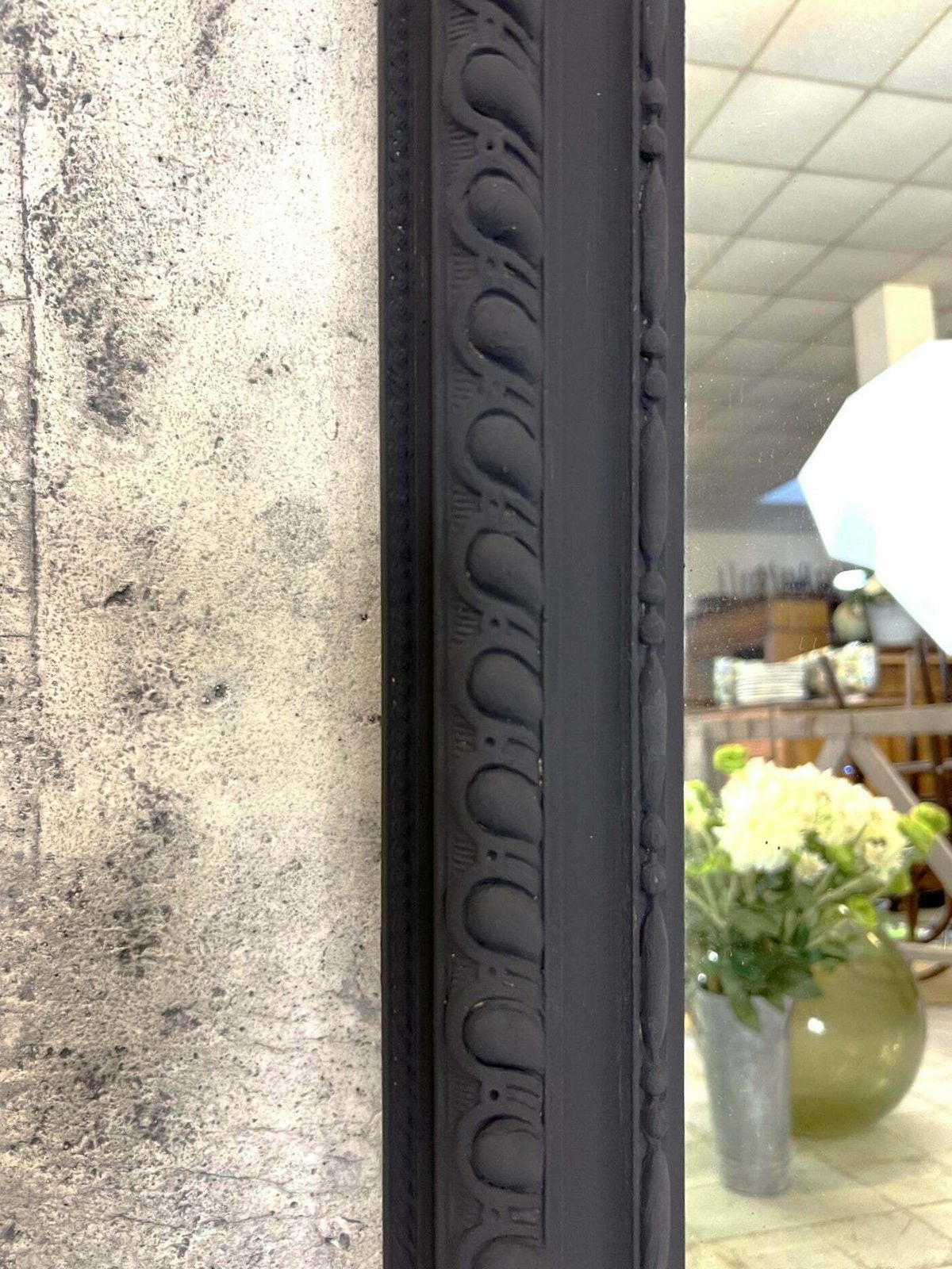 French Crested Black Decorative Over Mantel Mirror photo vinterior