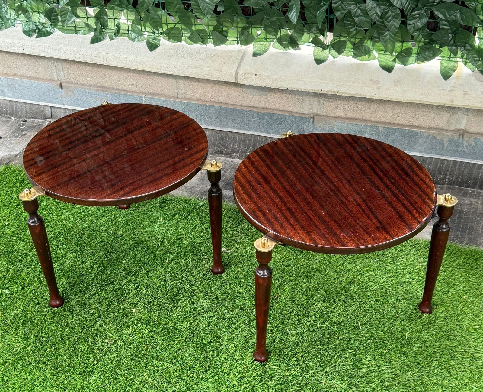 Set Of 2 Italian Lacquered Wood And Brass Side Tables Hollywood Regency photo vintage