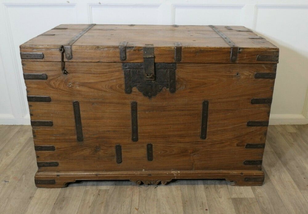 Large Fitted Iron Banded Merchants Chest