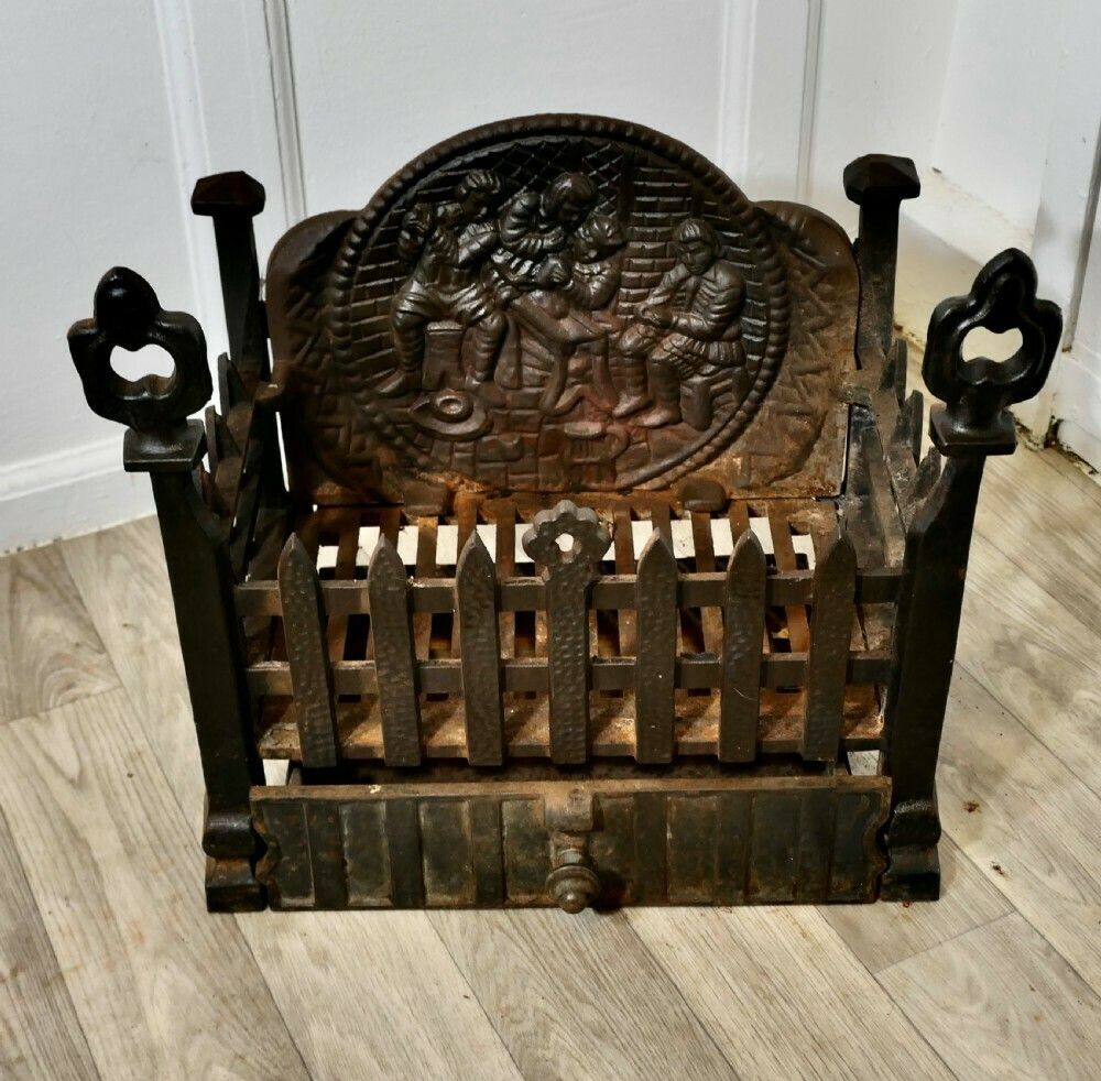 Gothic Style Free Standing Fire Basket With Decorative Back And Ash Pan photo furniture