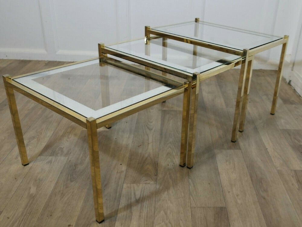 Art Deco Glass Mirror And Brass Nest Of Tables photo furniture