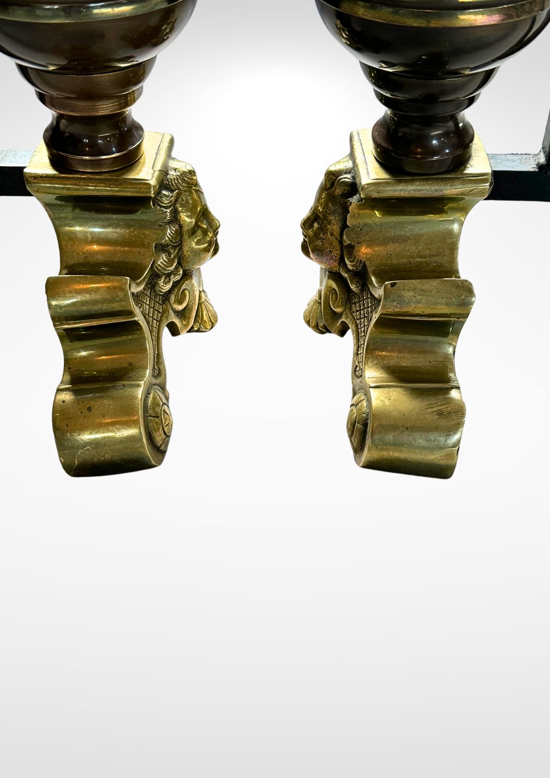 Large Pair Of Antique Dutch Cast Bronze And Brass Fire Dogs Andirons photo 650.0