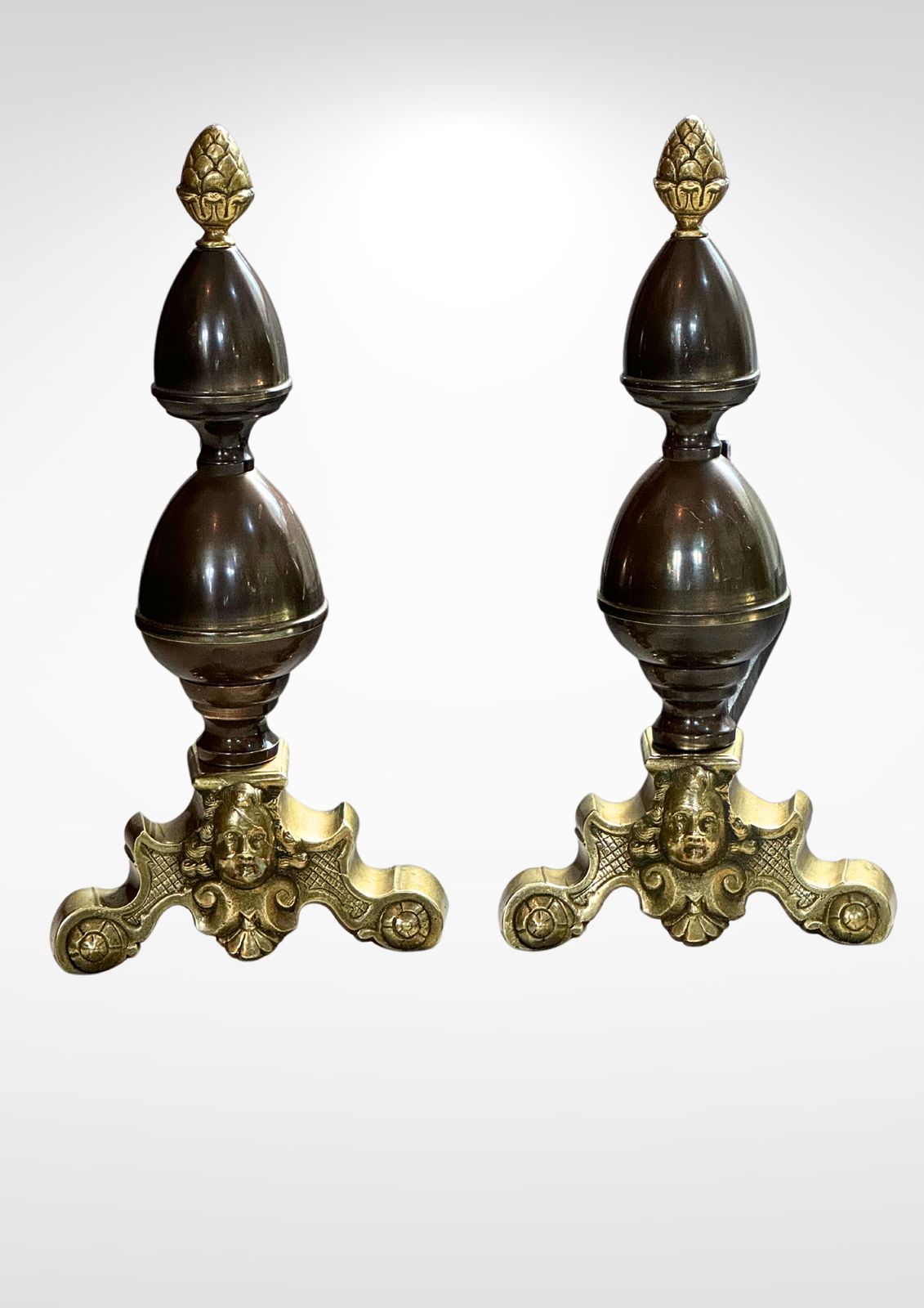 Large Pair Of Antique Dutch Cast Bronze And Brass Fire Dogs Andirons photo vinterior