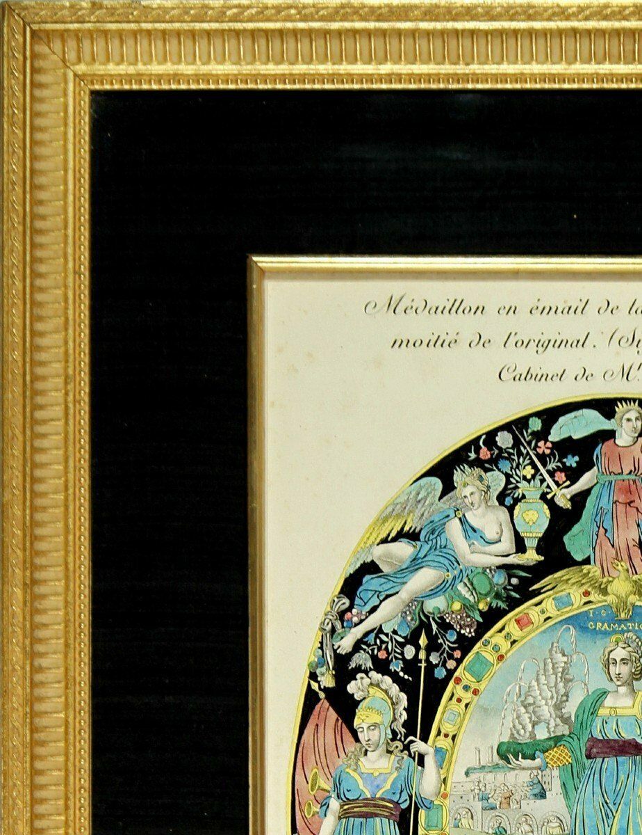 Large Engraving Representing An Enamel Medallion From The Limoges Factory   Ep. Xixth photo furniture