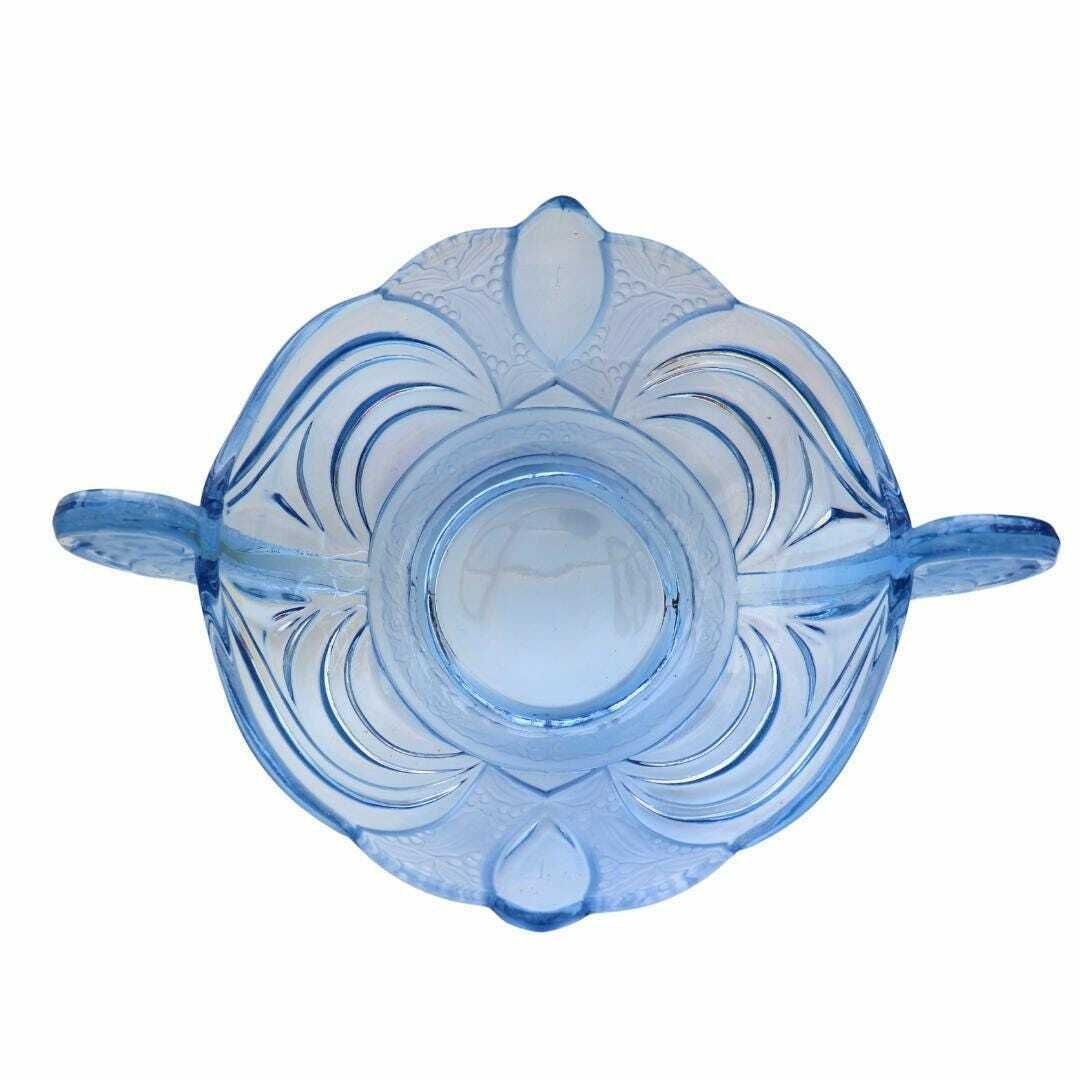 Art Deco German Pressed Glass Bowl By Brockwitz Nr 9073a By Fritz Scheiner, Blue Deco Centrepice photo Home Decor