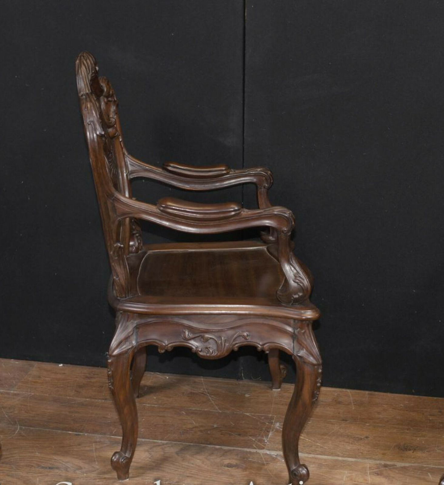 Pair Art Nouveau French Hard Wood Arm Chairs photo Furniture