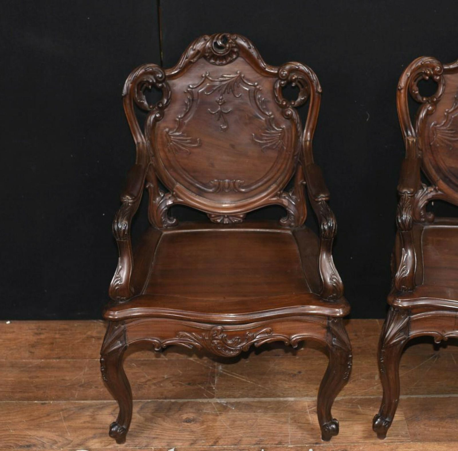 Pair Art Nouveau French Hard Wood Arm Chairs photo vintage