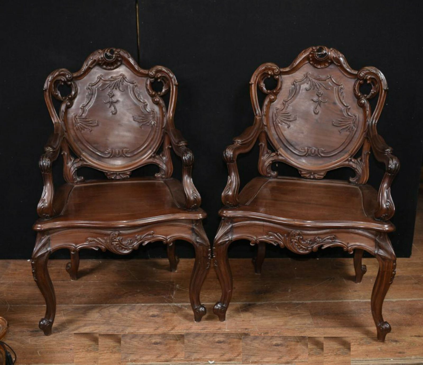 photo furniture Pair Art Nouveau French Hard Wood Arm Chairs