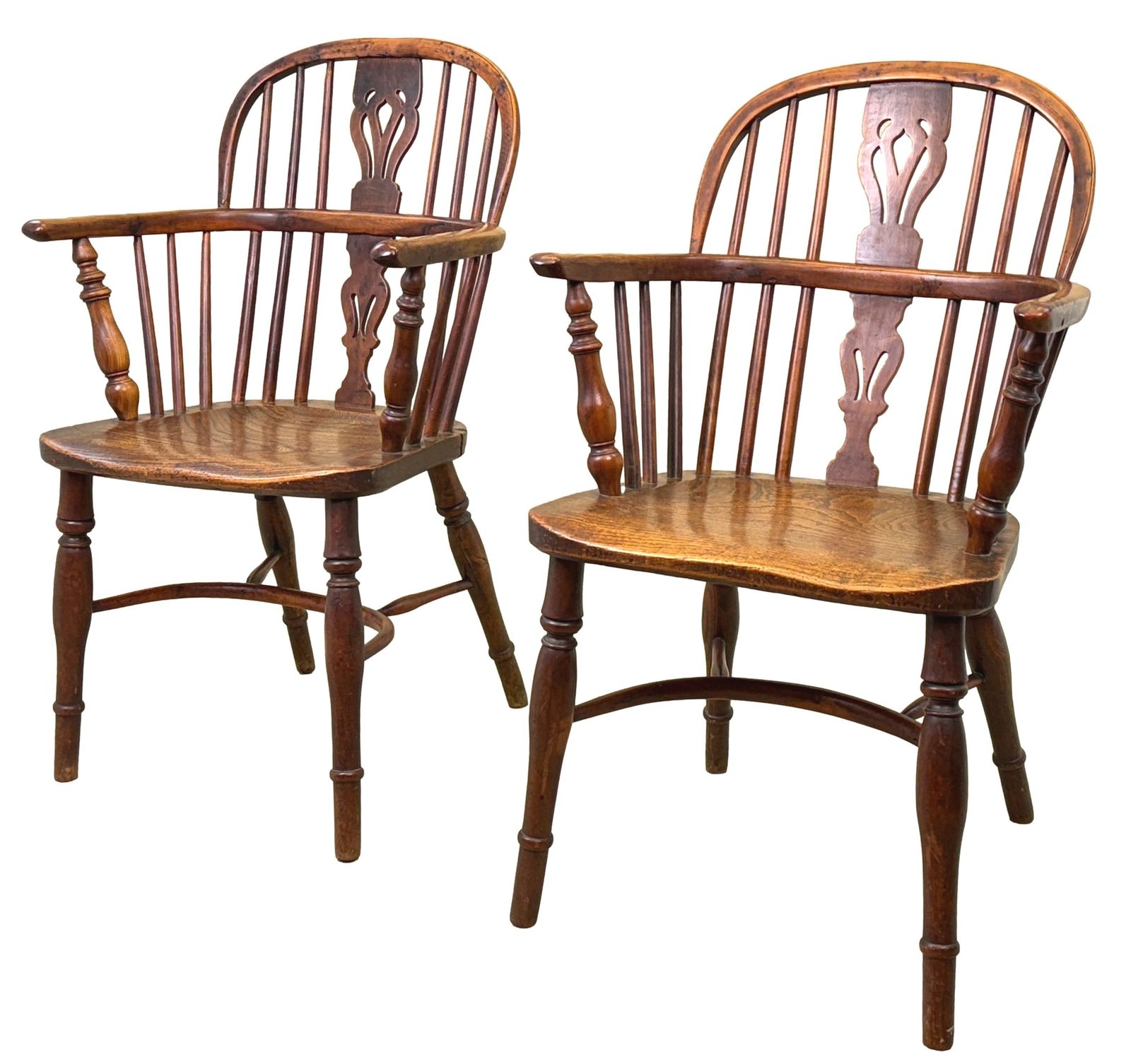 Pair Of 19th Century Yew Wood Windsor Armchairs (England, Circa 1820)