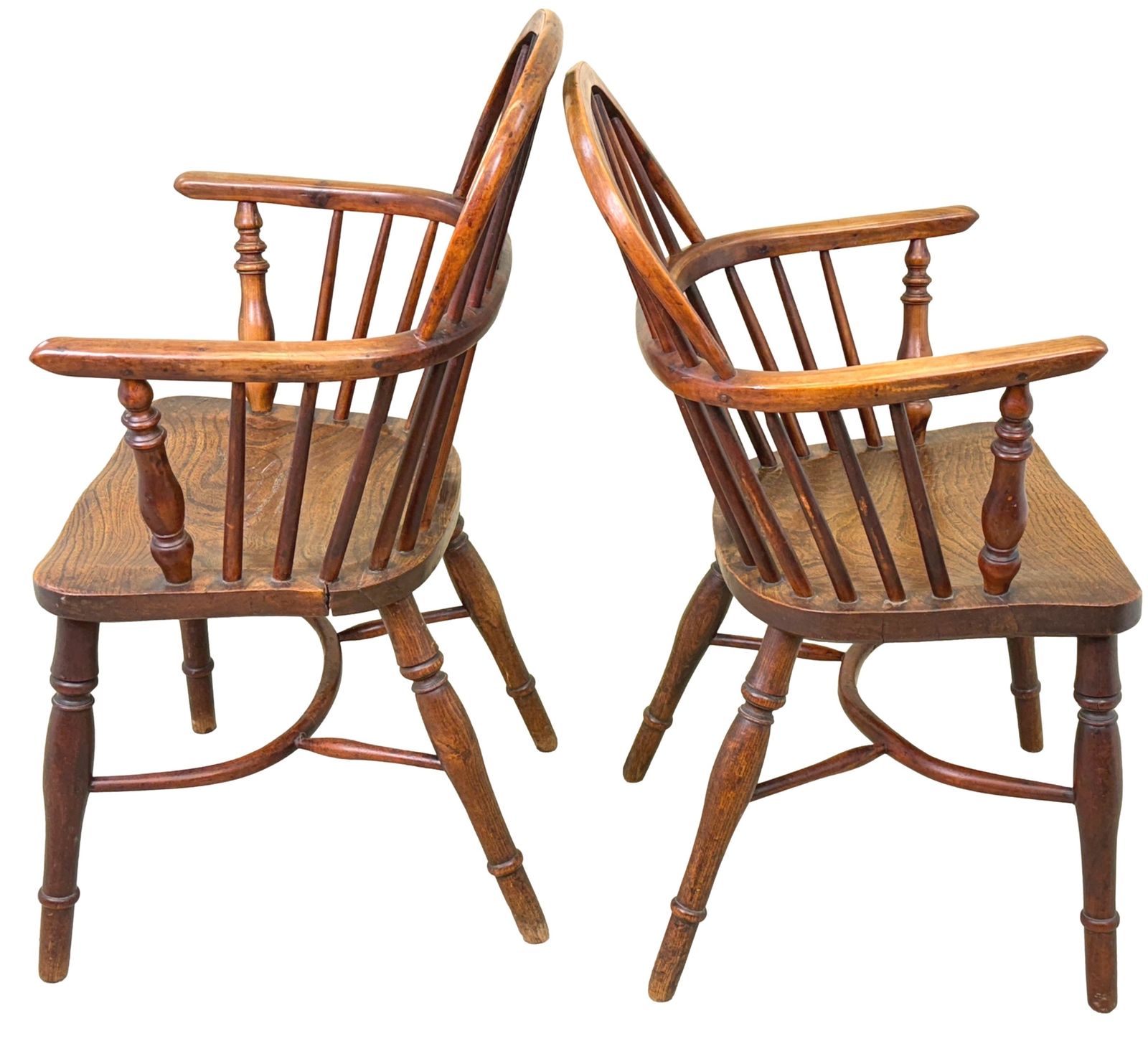 Pair Of 19th Century Yew Wood Windsor Armchairs (England, Circa 1820) photo vintage