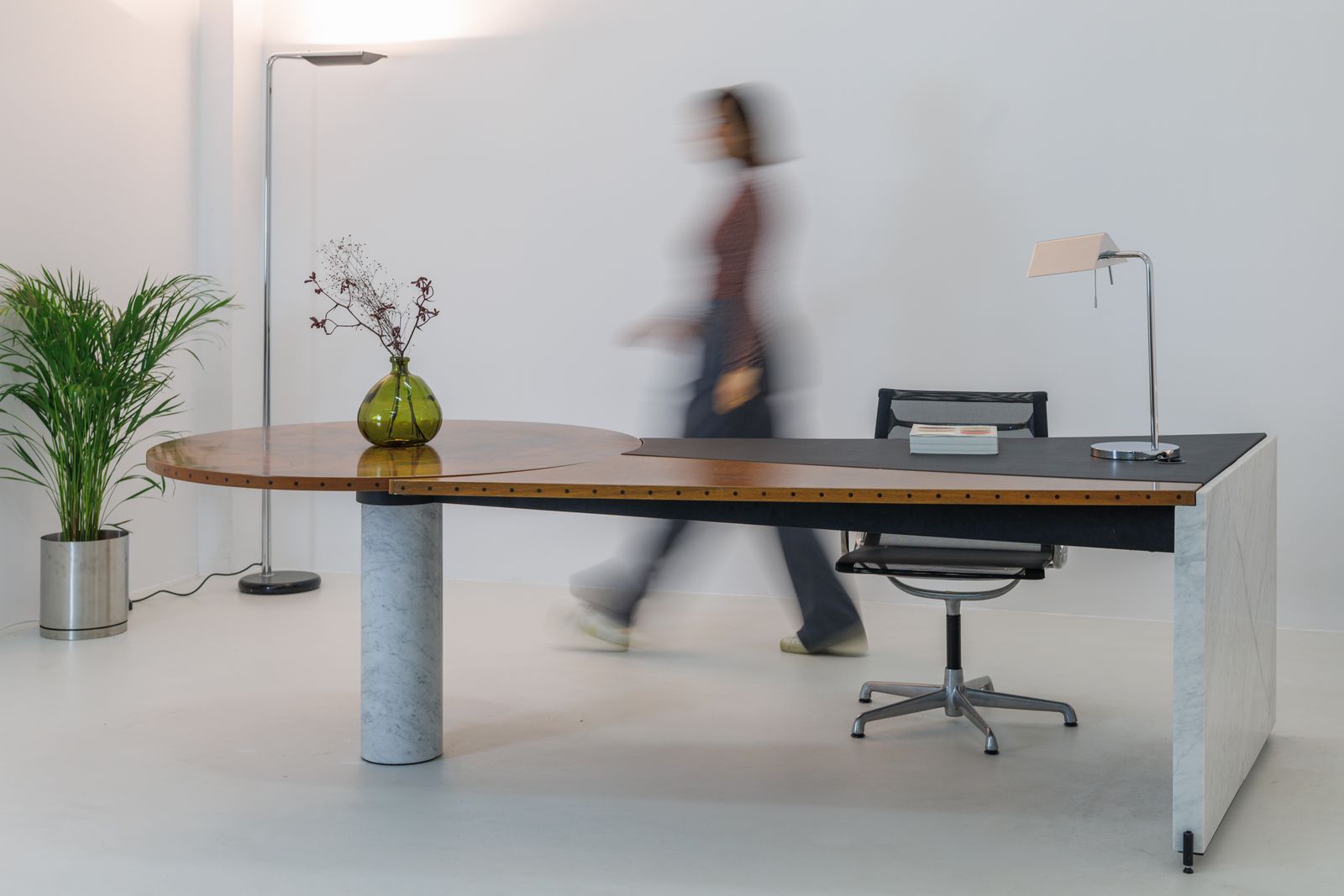 Unique Custom Carrara Marble & Burl Wood Desk   Italy, 1980s photo for sale