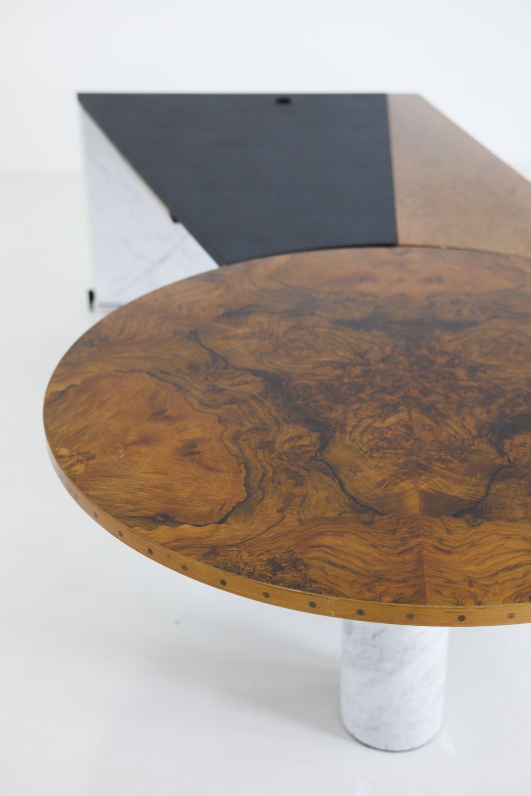 Unique Custom Carrara Marble & Burl Wood Desk   Italy, 1980s photo vintage