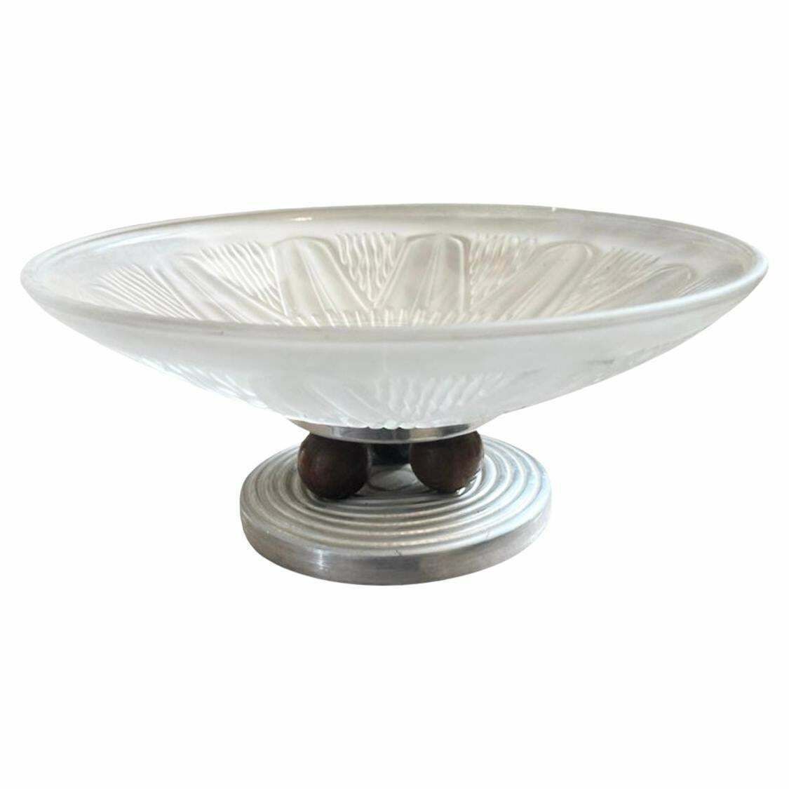 1930s Art Deco Aluminum Wood And Opalescent Glass French Centerpiece