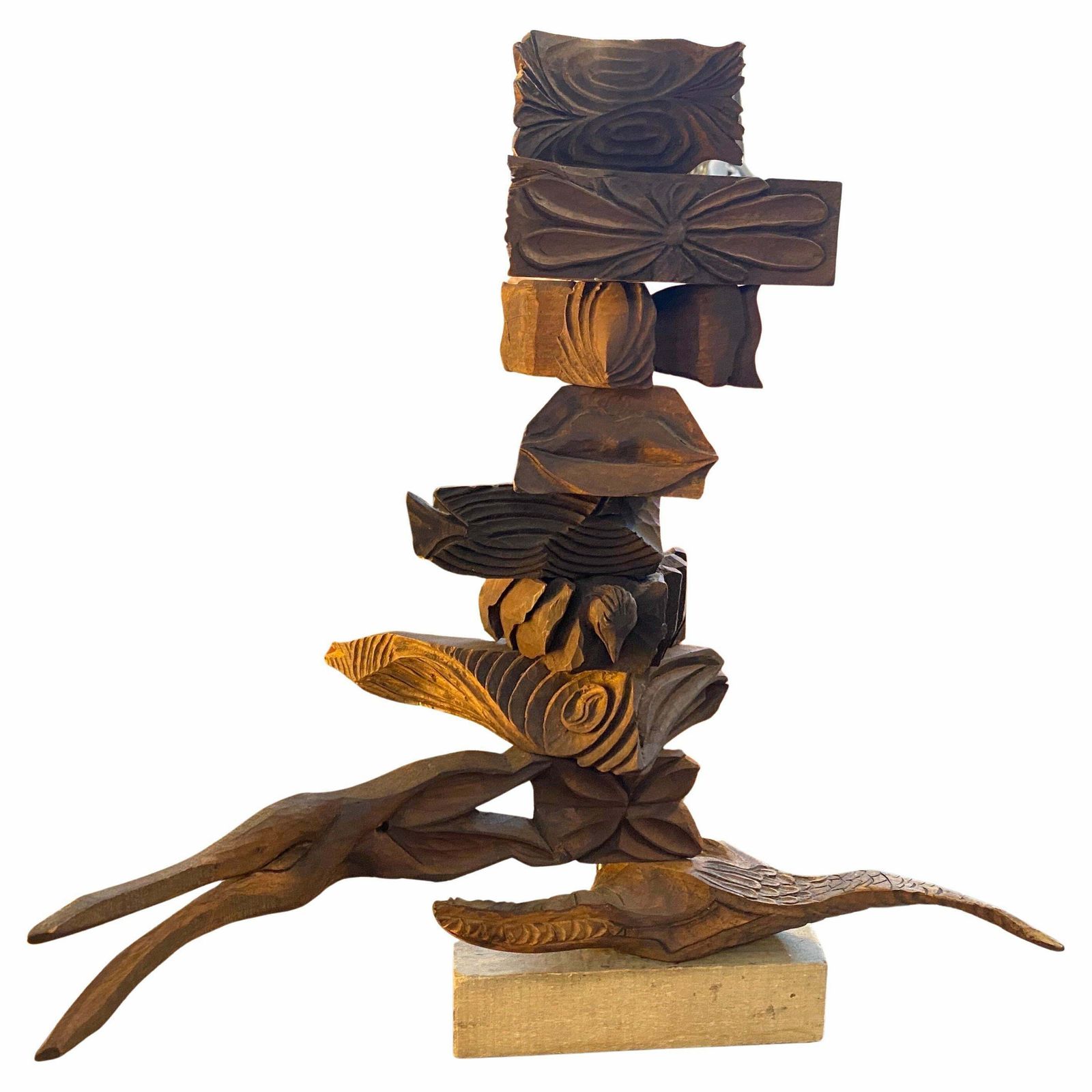 2000s Organic Modern Movable Hand Carved Sicilian Wood Sculpture By Sciacca