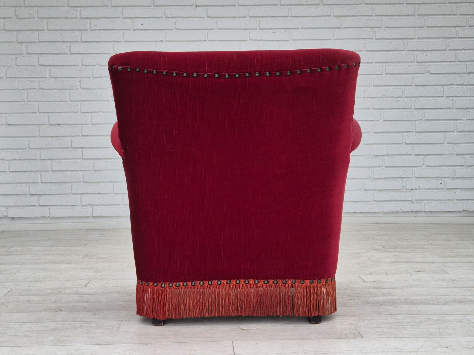 1970s, Danish Lounge Chair, Original Condition, Cherry Red Velour Fabric. photo 1090.0