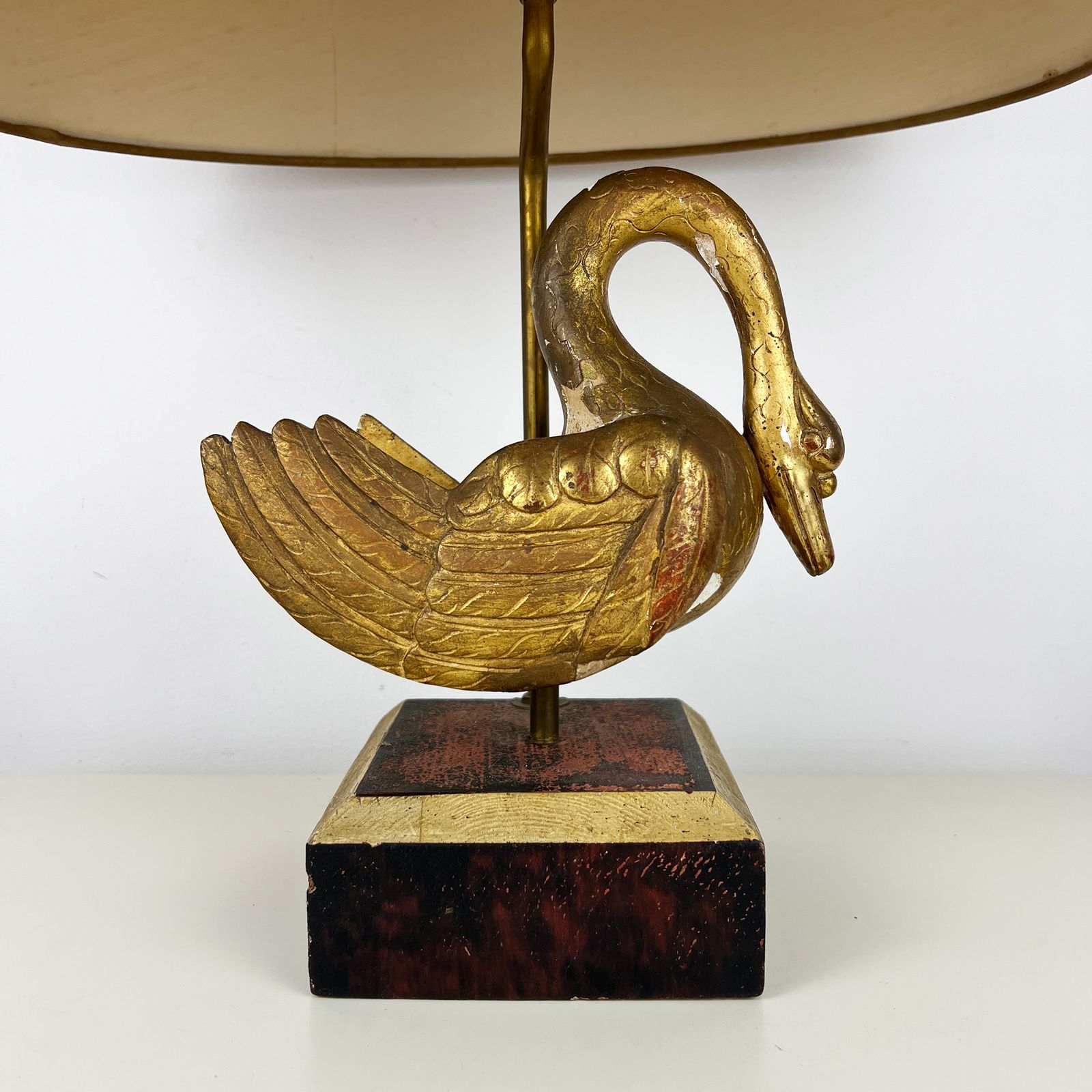 Antique Fragment Table Lamp, Italian Salvaged Carved Gilt Wood Swan Lamp photo furniture
