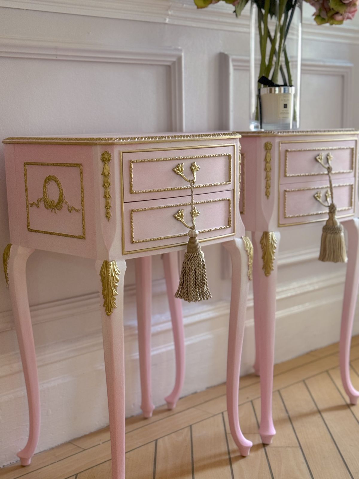 Peony & Blush French Style Bedside Cabinets, Soft Ombre Tones, Pair Of Cabinets, Bedroom Furniture, French Decor photo Furniture