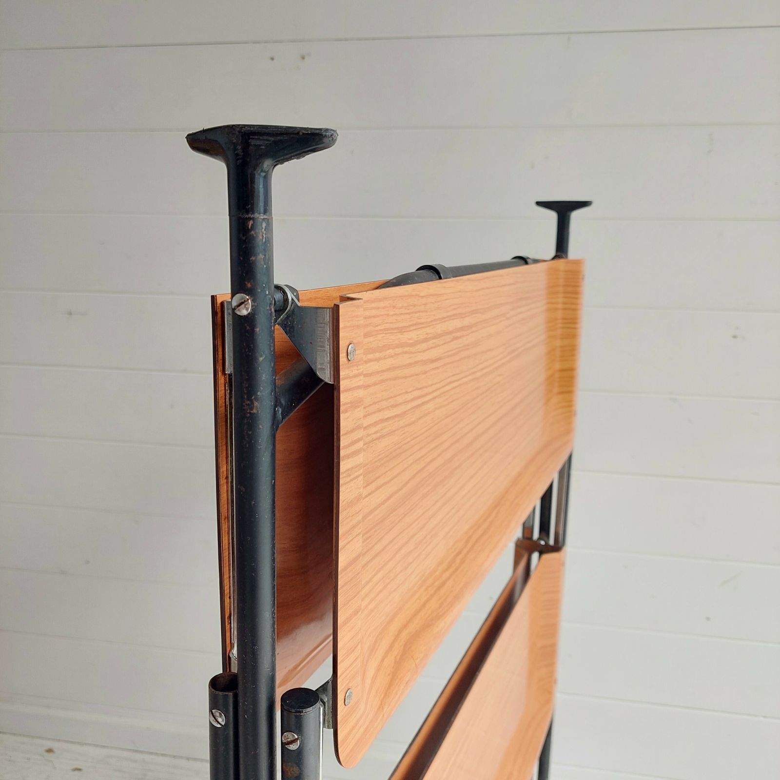 Mid Century Foldable Serving Teak Formica Trolley 2 Tier Bar Cart, 1960s photo vintage