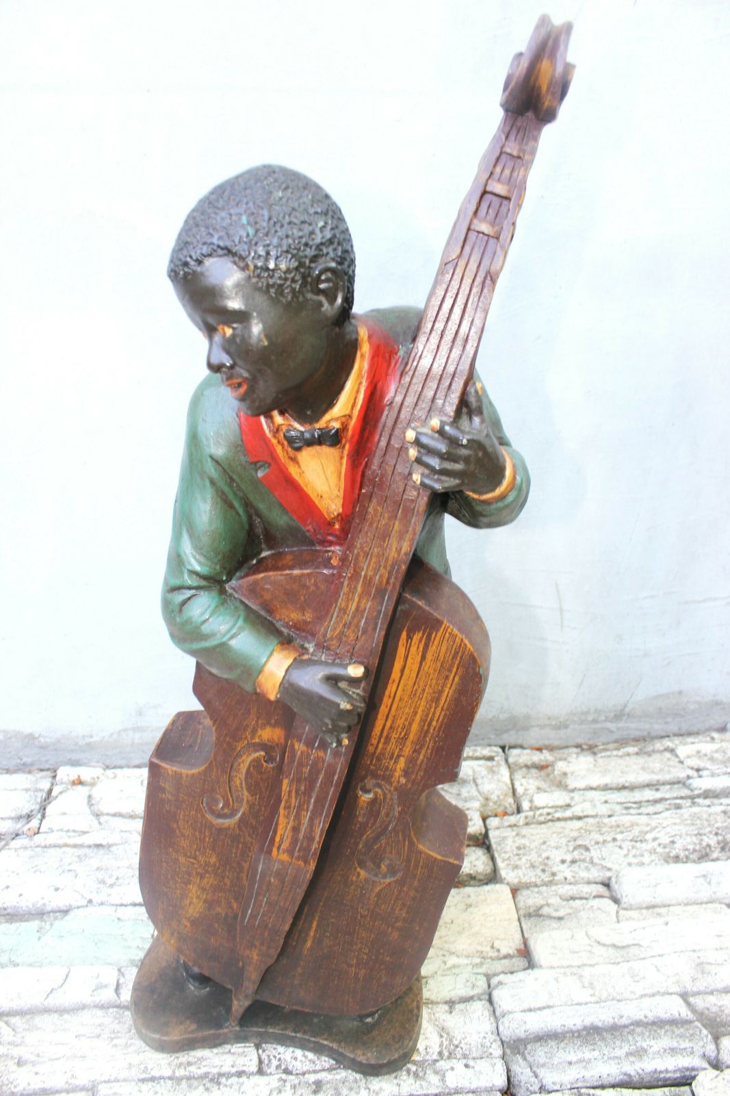 Vintage Rare New Orleans Jazz Musician Figurine 20s Double Bass Player Statue photo vintage