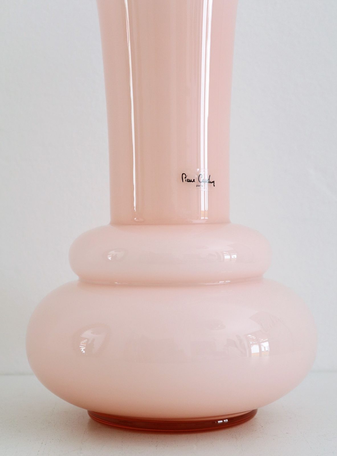 French Pink Flower Glass Vase Signed From Pierre Cardin, 1980s photo for sale
