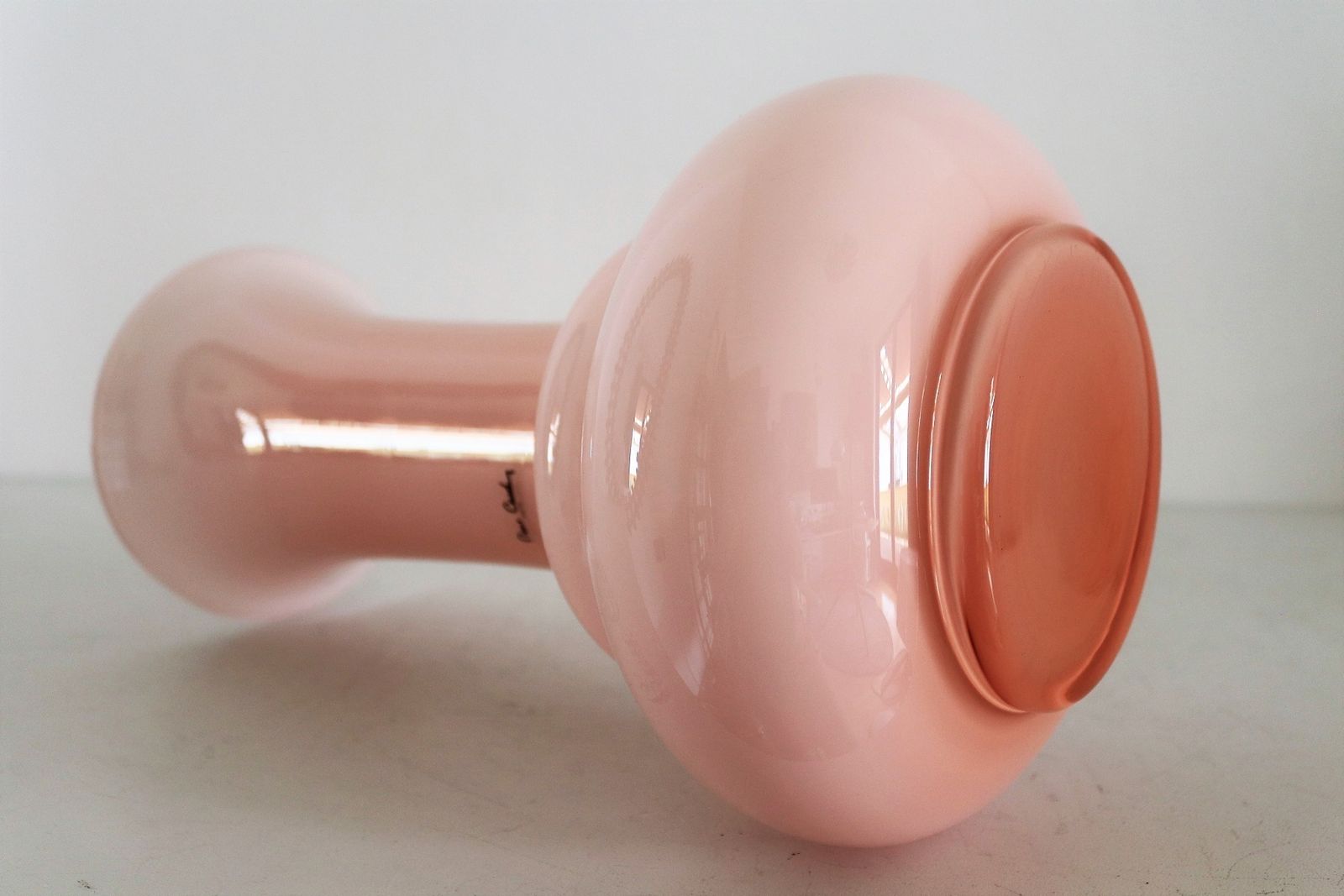 French Pink Flower Glass Vase Signed From Pierre Cardin, 1980s photo Home Decor