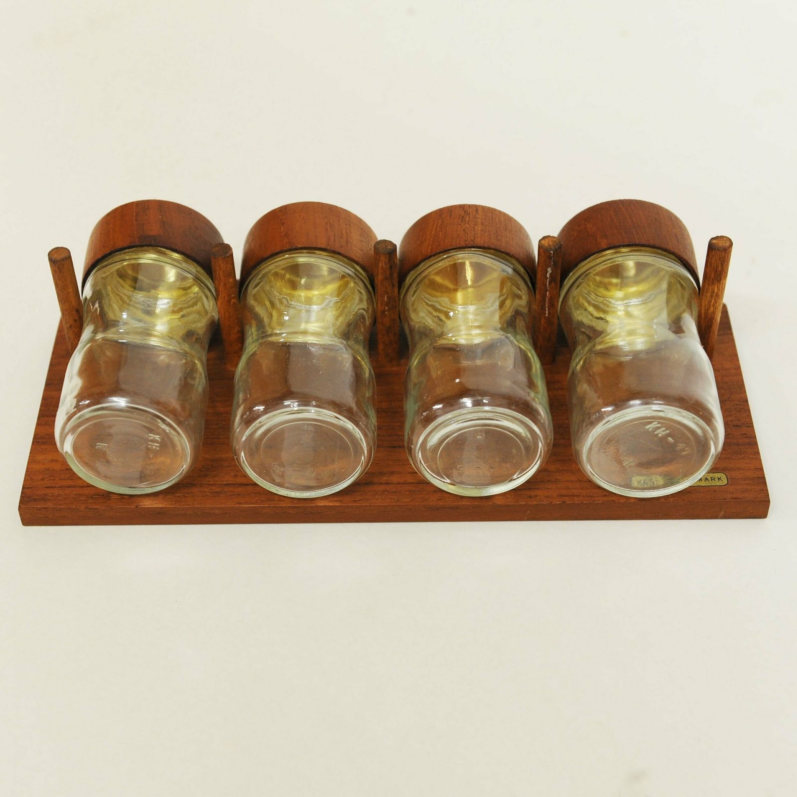 Danish 4 Slot Wooden Teak Hanging Spice Rack With Glass Screw Top Jars By Digsmed, 1960s photo furniture
