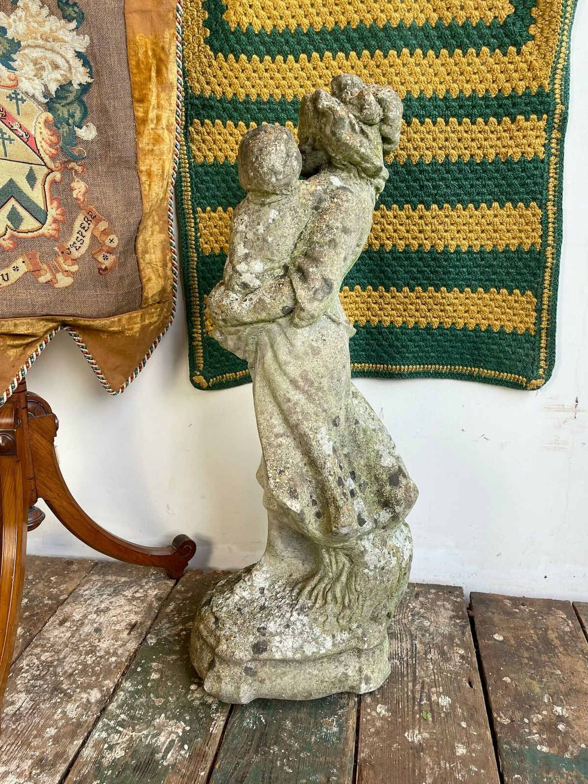 photo furniture Composite Stone Figure Of A Woman And Child C.1940