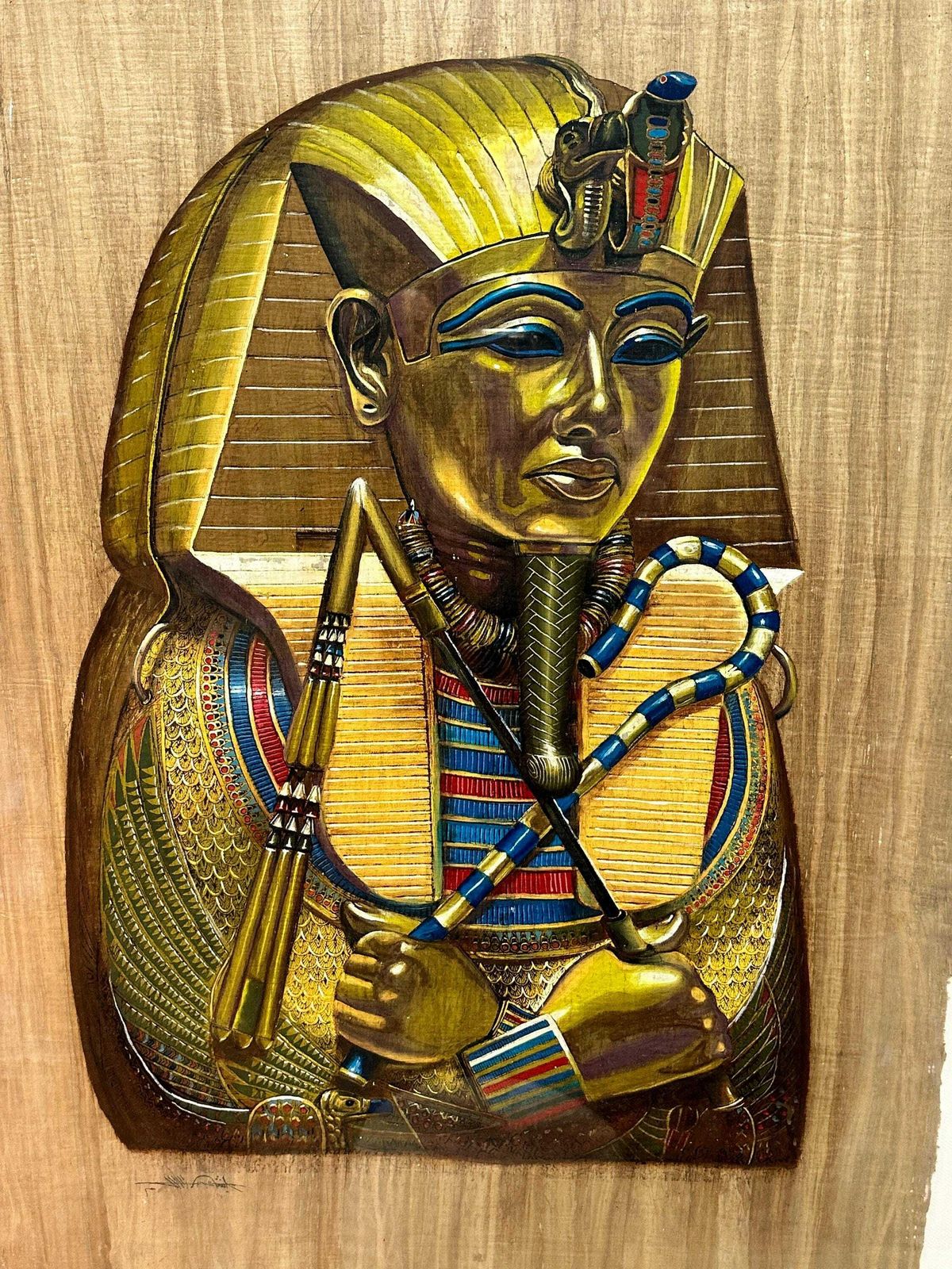 Groot Gesigneerd Schilderij Van Toetanchamon Op Egyptische Papyrus, Jaren 1980. photo furniture