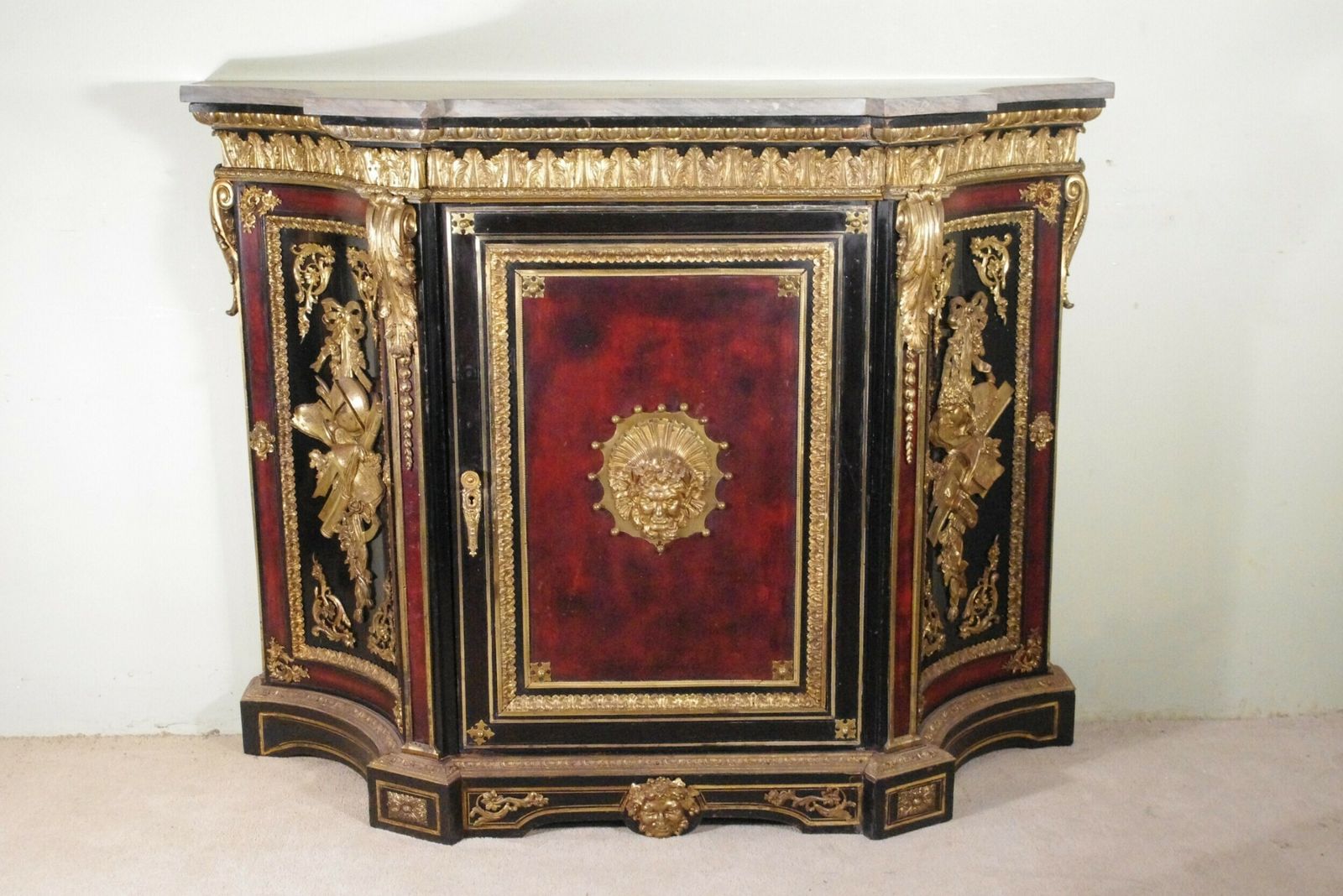 19th Century French Gilt Metal Mounted Ebonised Cabinet With Marble Top photo furniture