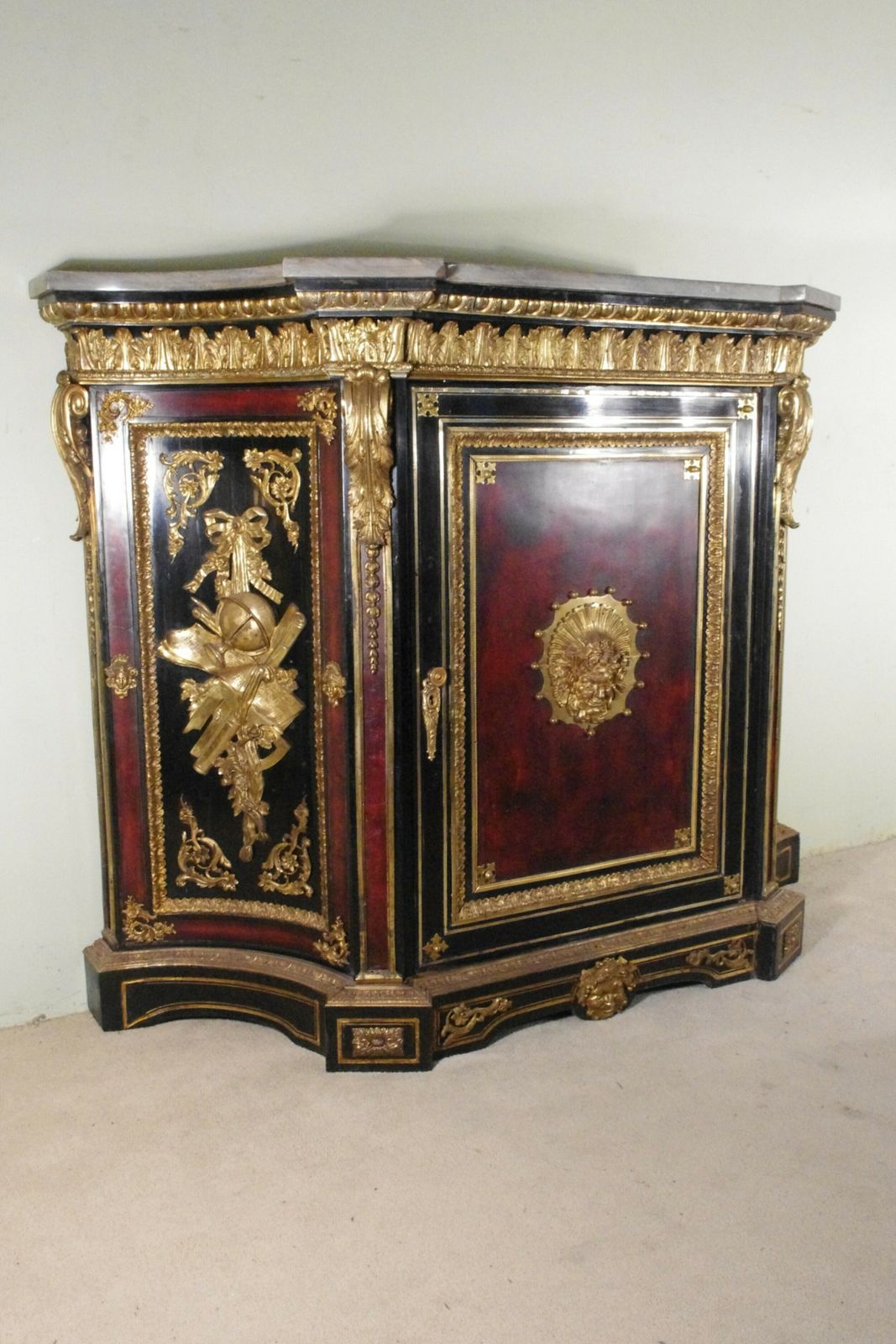 19th Century French Gilt Metal Mounted Ebonised Cabinet With Marble Top photo 5500.0