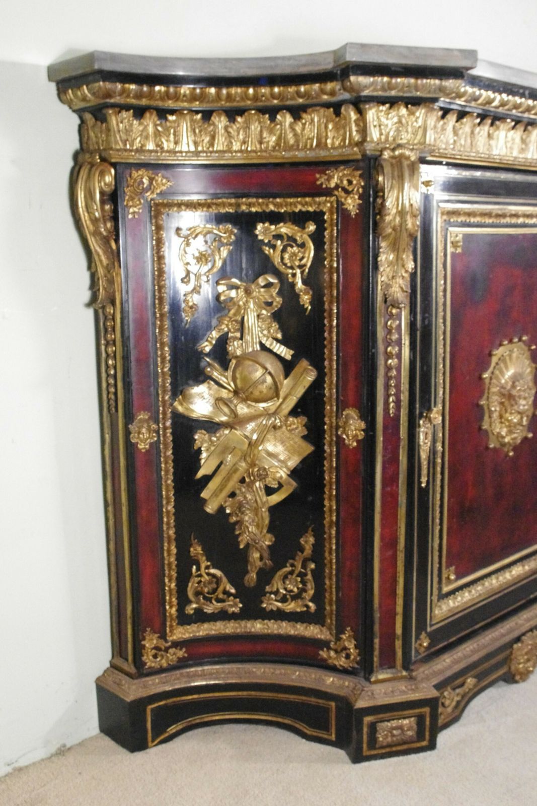 19th Century French Gilt Metal Mounted Ebonised Cabinet With Marble Top photo vinterior