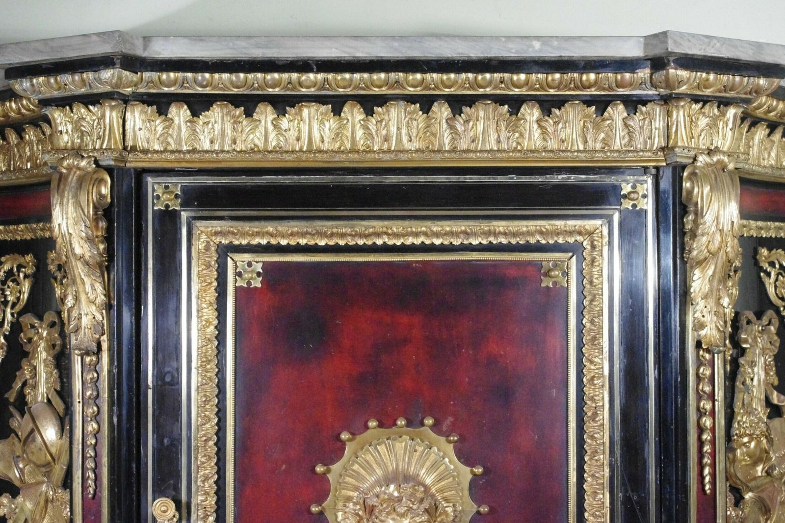 Furniture 19th Century French Gilt Metal Mounted Ebonised Cabinet With Marble Top photo