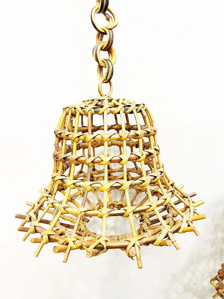 Pair Of Hand Woven Bamboo Chandeliers Italy 1950  Vintage Design photo for sale