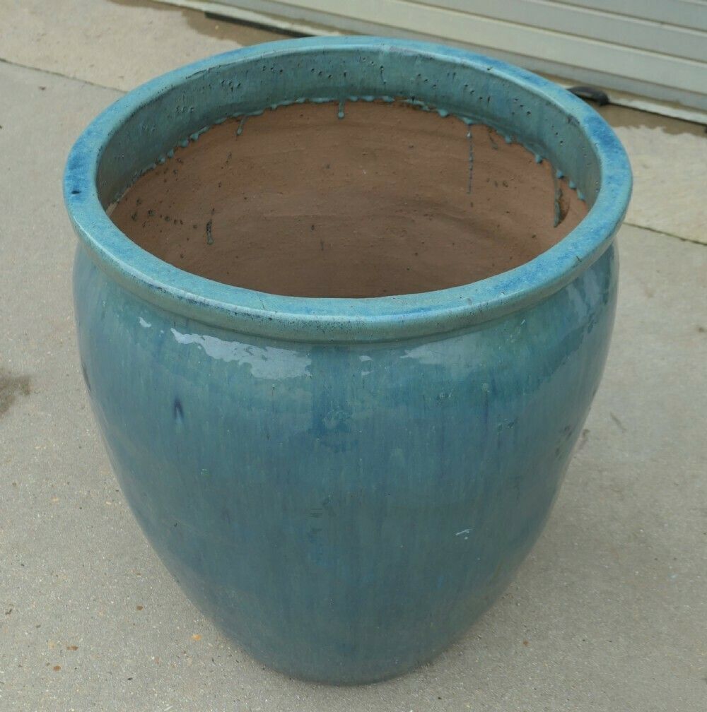Large French Terracotta Turquoise Blue Garden Tree Planter photo furniture
