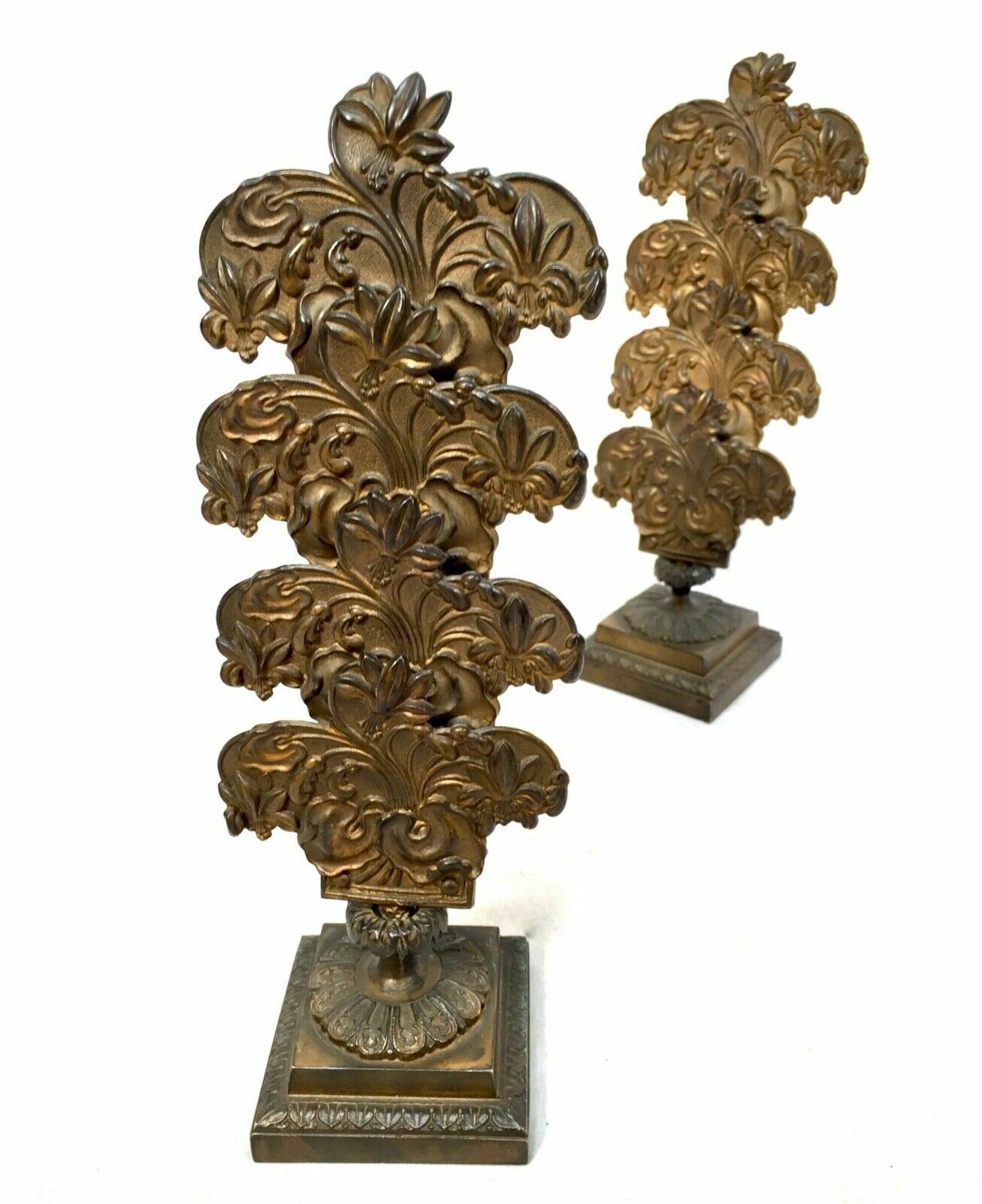 Antique Pair Of 19th Century Ornate Bronze Desktop Letter Holder Rack Stands photo furniture