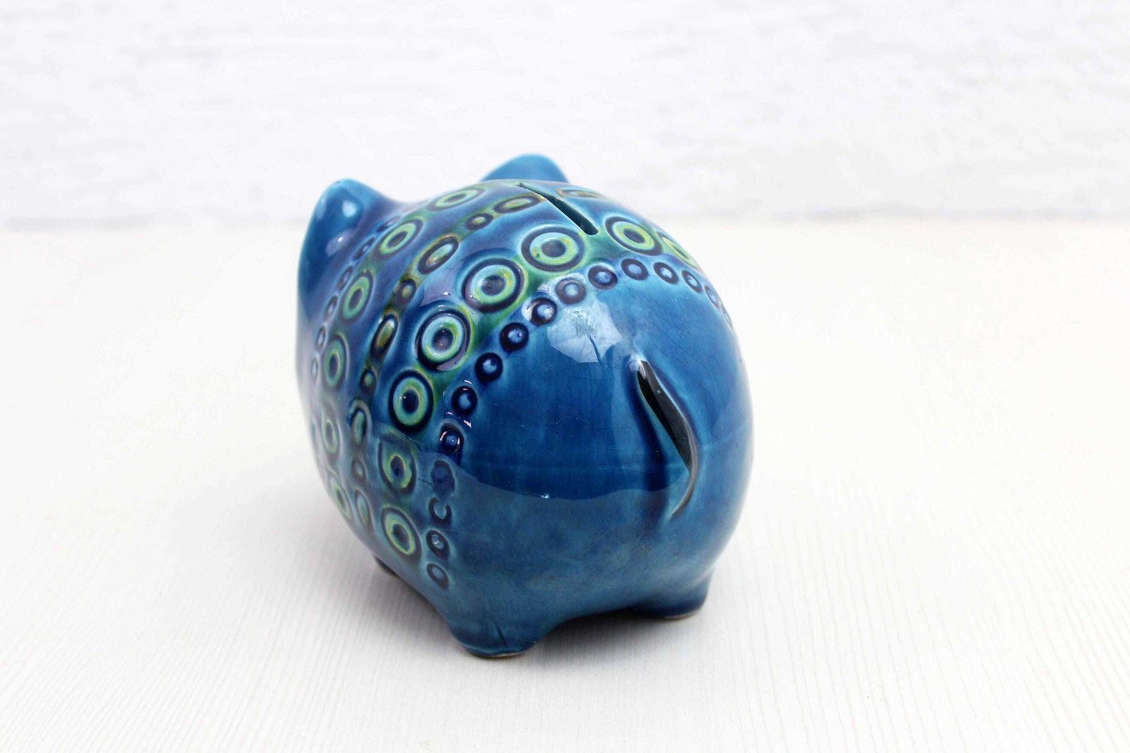 Zoomorphic Ceramic, Piggy Bank In Blue Ceramic From Rimini, Italy 1970 photo Home Decor