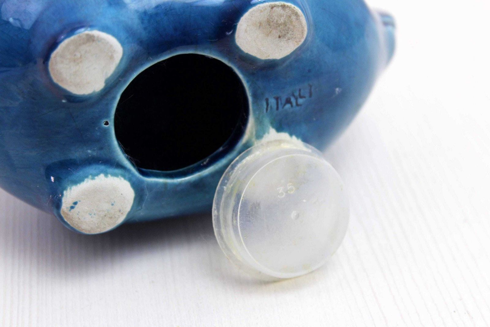 Zoomorphic Ceramic, Piggy Bank In Blue Ceramic From Rimini, Italy 1970 photo vintage