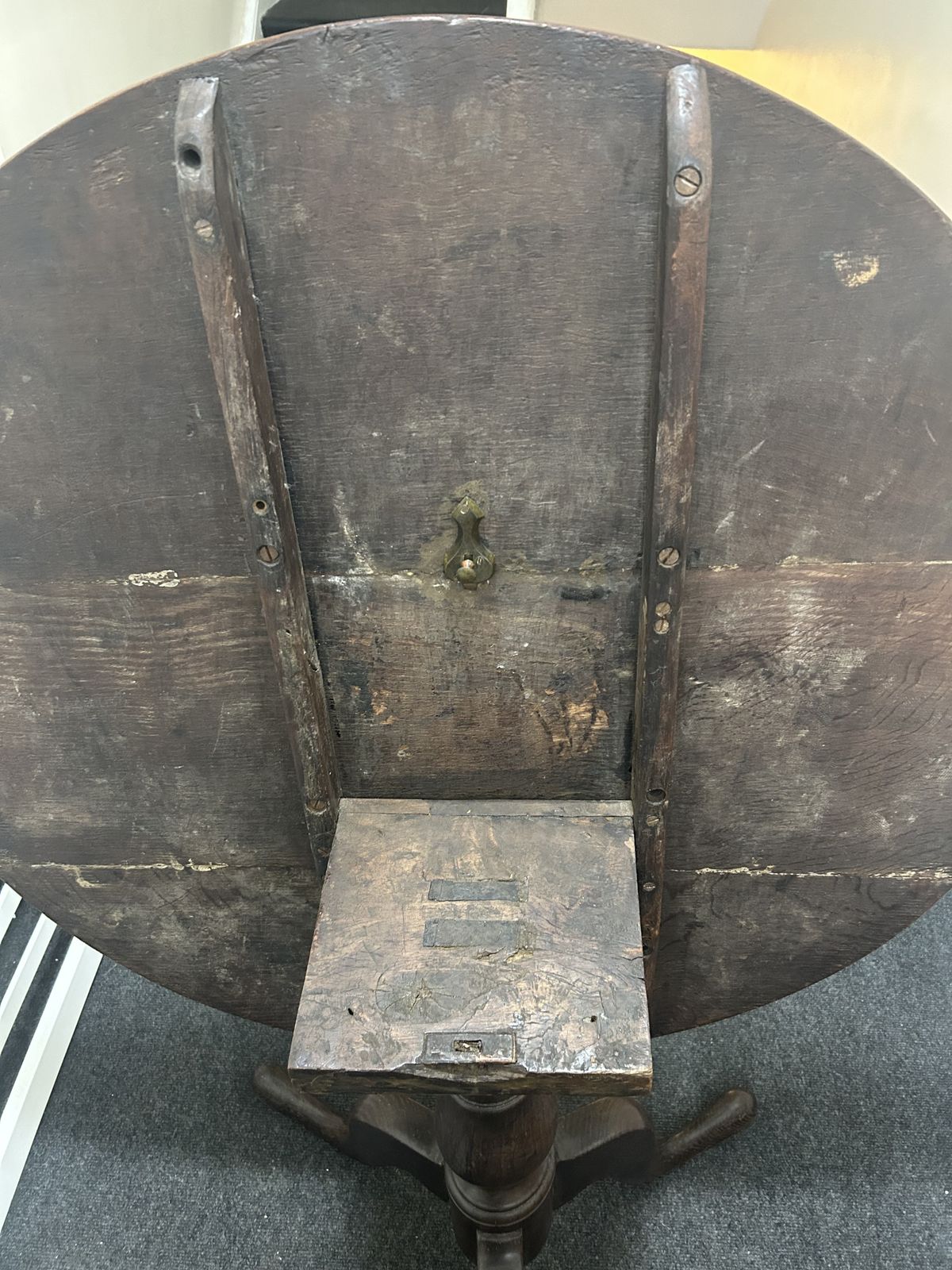 Antique Oak Round Tilt Top Dining Table Tripod Pedestal Base photo for sale