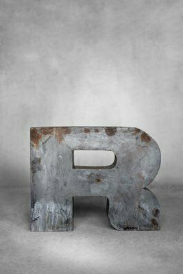 Large Vintage Polish Industrial Metal Letter R, 1950s