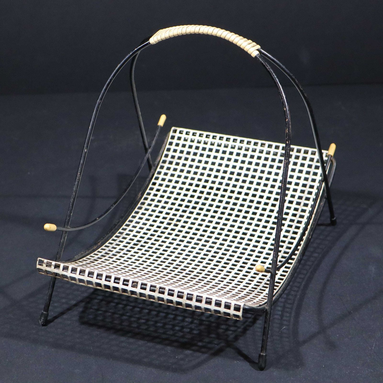 1950s Midcentury Perforated Metal Basket, French Postmodern Fruit Basket Centerpiece photo Home Decor
