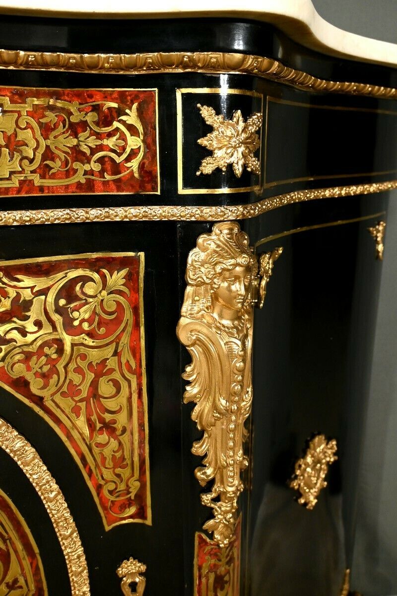 photo furniture Boulle Buffet In Blackened Pear Wood, Napoleon II Period – Mid 19th Century