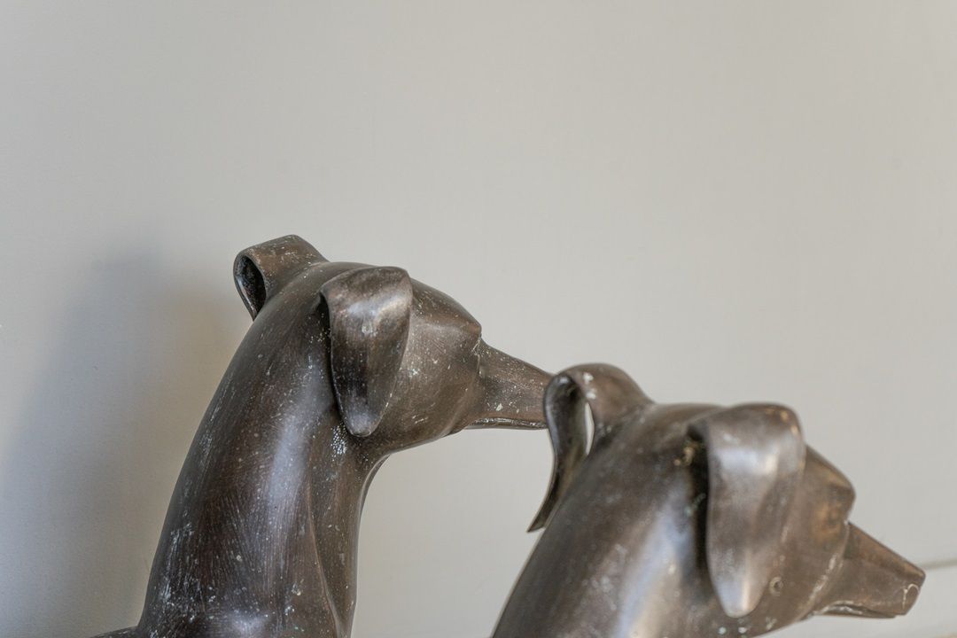 Pair Of Bronze Whippet Garden Statues photo Garden Decor