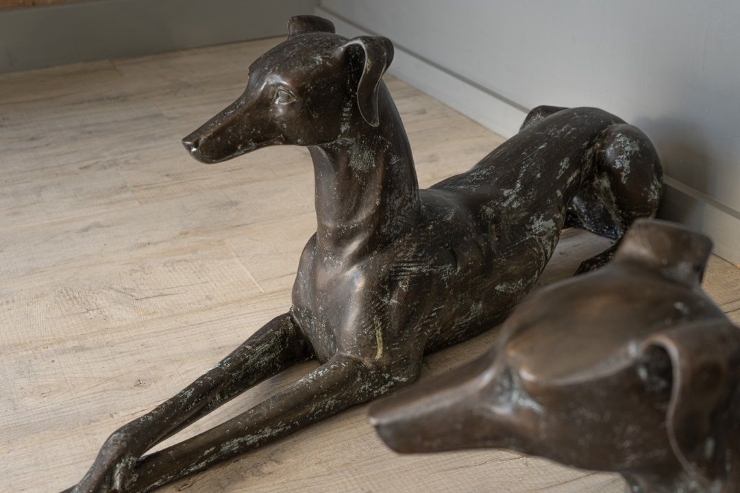 Pair Of Bronze Whippet Garden Statues photo buy